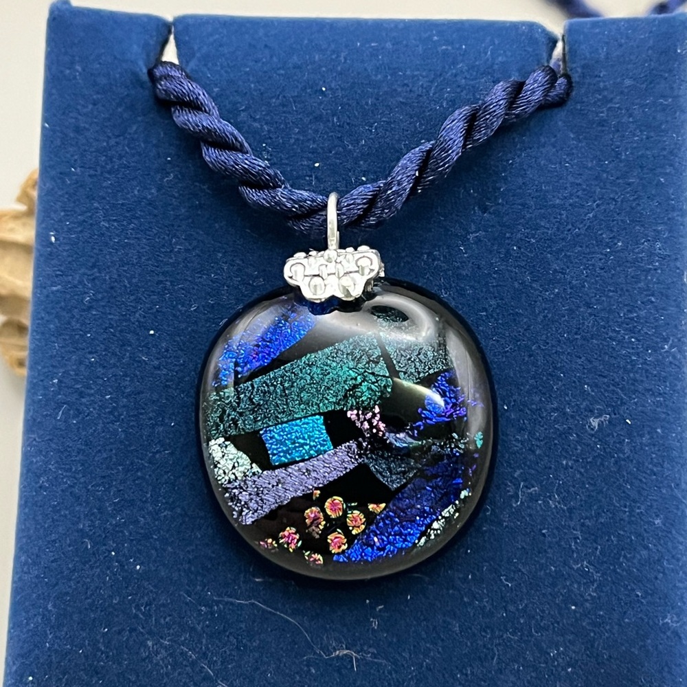 Handcrafted Blue and Black Abstract Necklace